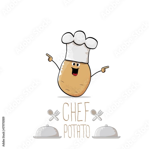 vector funny cartoon cute brown chef potato with mustache and beard
