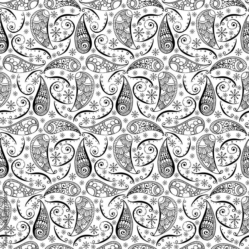 Fototapeta premium Seamless pattern of hand draw style, doodle, zentangl, India on a white background