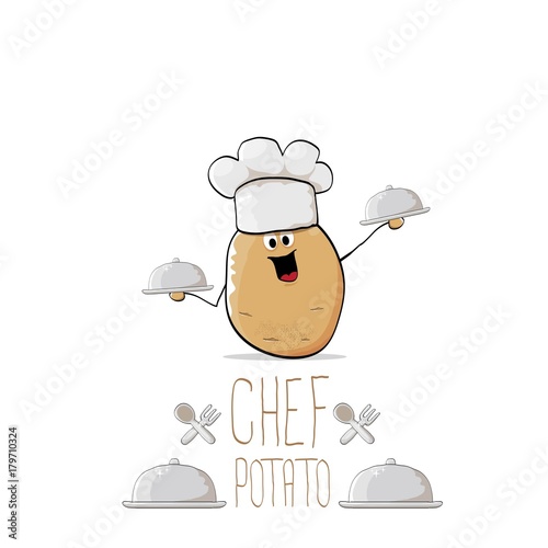 vector funny cartoon cute brown chef potato with mustache and beard