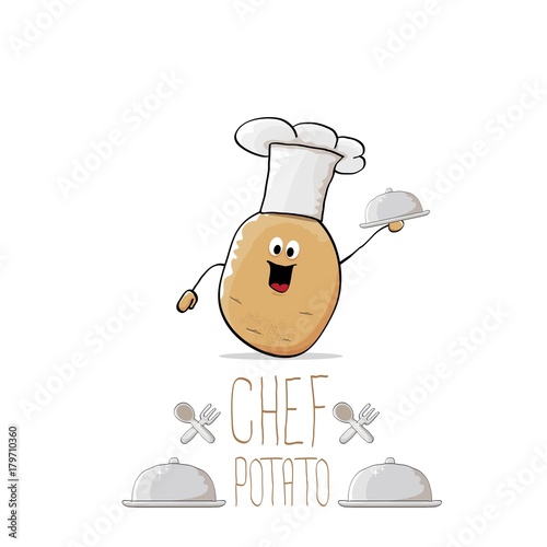 vector funny cartoon cute brown chef potato with mustache and beard