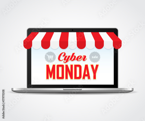 Open laptop with Cyber Monday. Concept online shopping