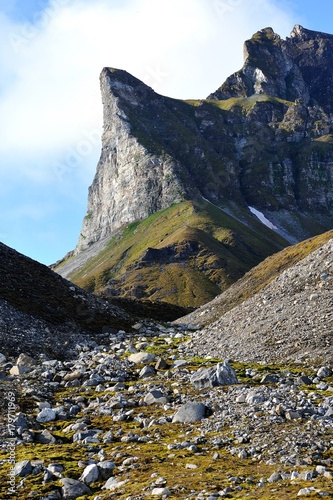 Mountain range, western bank of the Trygghamna fjord, Arctic, Spitsberg photo