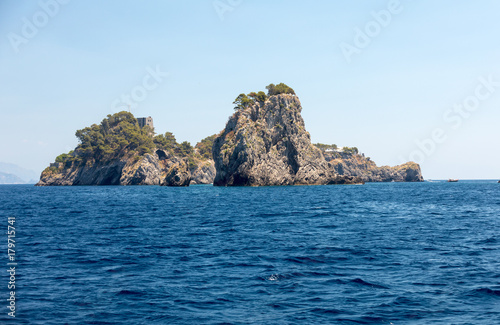 A view of the Amalfi Coast between Sorrento and Positano. Campania. Italy