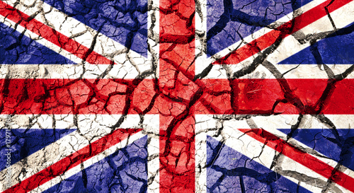 flag of great britain on cracked ground background