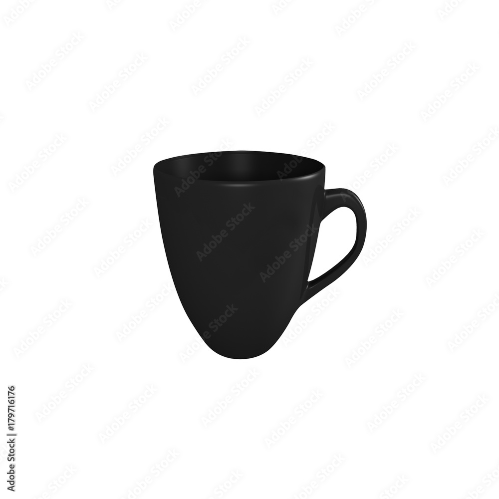 Realistic black cup isolated on white background. 3d render