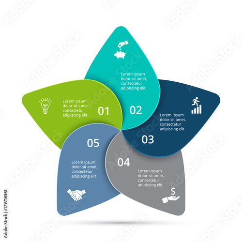 Vector cycle infographic. Template for diagram, graph, presentation and round chart. Business concept with 5 options, parts, steps or processes. Data visualization.