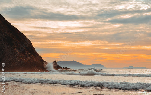 Playa de Sopelana al atardecer, Vizcaya, País vasco, España