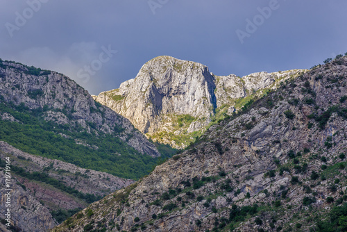Rumija mountain range, part of Dinaric Alps seen from Stari Grad village near Bar city, Montenegro