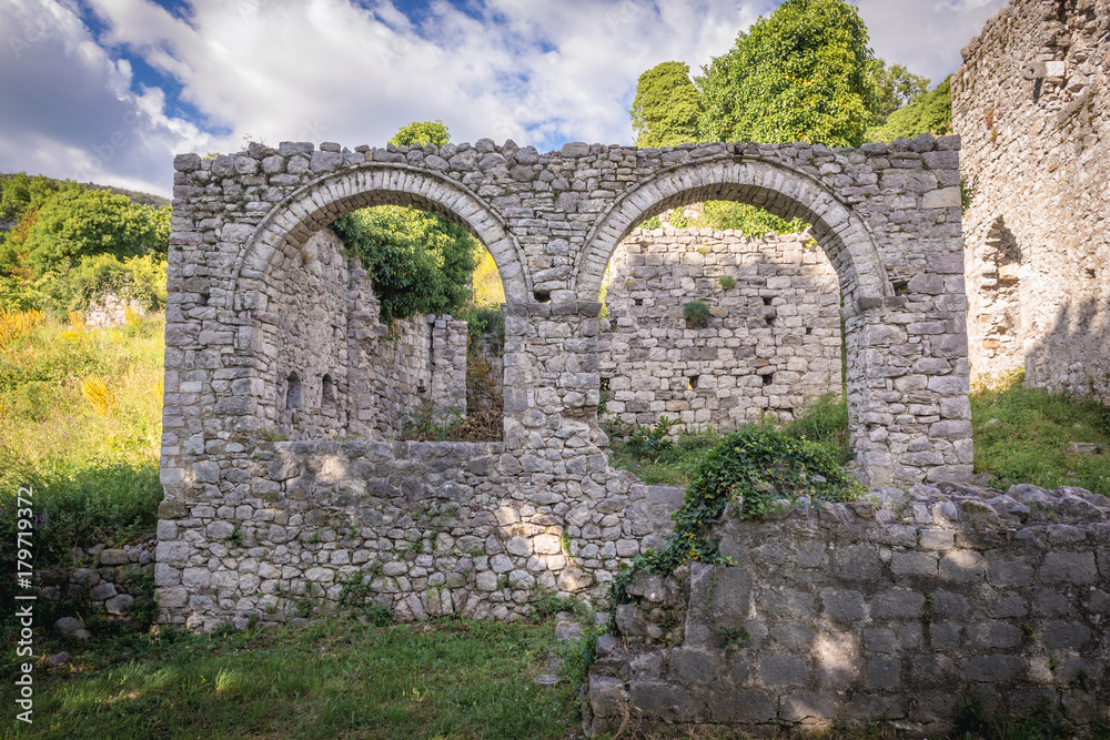 Ruins of palace in Stari Bar fortress near Bar city in Montenegro