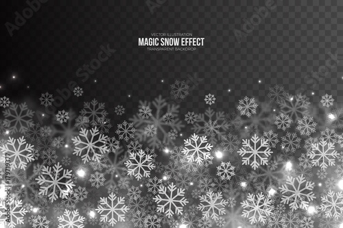 Wallpaper Mural Vector Magic Falling Snow Effect with White Realistic Flying Snowflakes and Lights Overlay on Transparent Background. Merry Christmas Abstract Illustration. Xmas Design Element Torontodigital.ca