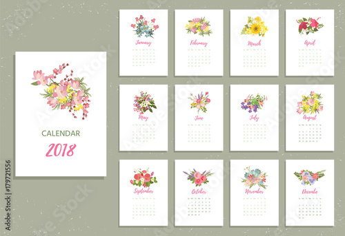 Printable 2018 Calendar with pretty colorful flowers