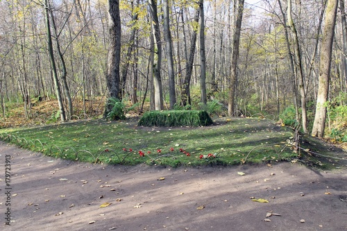The grave of the writer in the estate of Count Leo Tolstoy in Yasnaya Polyana in October 2017.