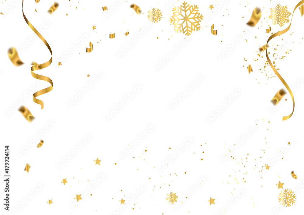 celebration vector illustration of christmas 2018 background with christmas confetti gold and snowflakes - obrazy, fototapety, plakaty 