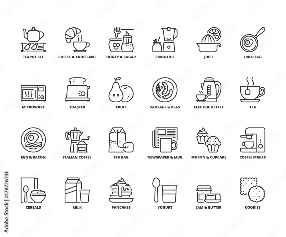 Line icons about breakfast Line icons about breakfast
