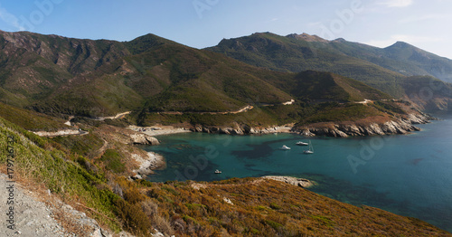 Corsica, 28/08/2017: vista panoramica dell'Anse d'Aliso o Plage d'Alisu, una delle spiagge più remote del versante occidentale di Capo Corso