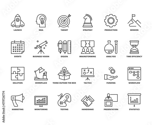 Line icons about business process