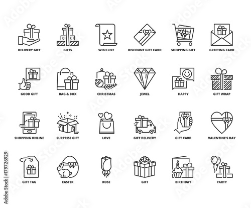 Line icons about gift