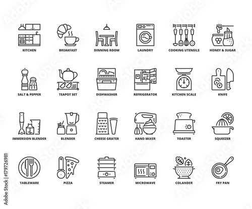 Line icons about kitchen