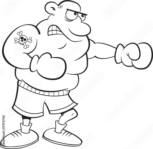 Black and white illustration of a boxer punching.