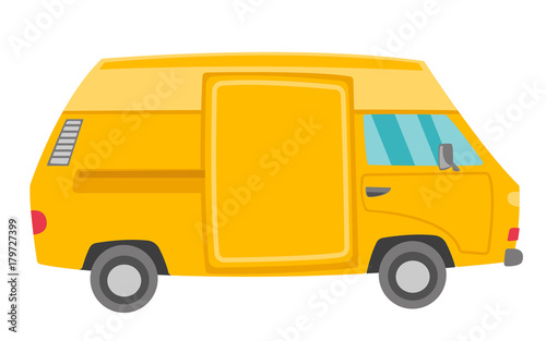 Yellow van vector cartoon illustration isolated on white background.