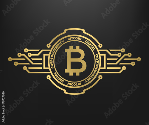 Bitcoin, abstract golden symbol of internet money. Digital Crypto currency symbol.