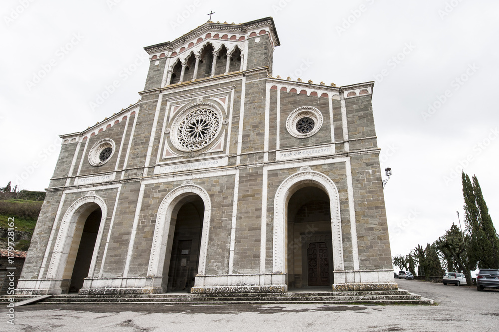 Church of Santa Margherita - Cortona, Arezzo, Italy. Basilica of Santa Margherita is a Neo-gothic style, Roman Catholic church, located just outside the Tuscan town of Cortona, Italy