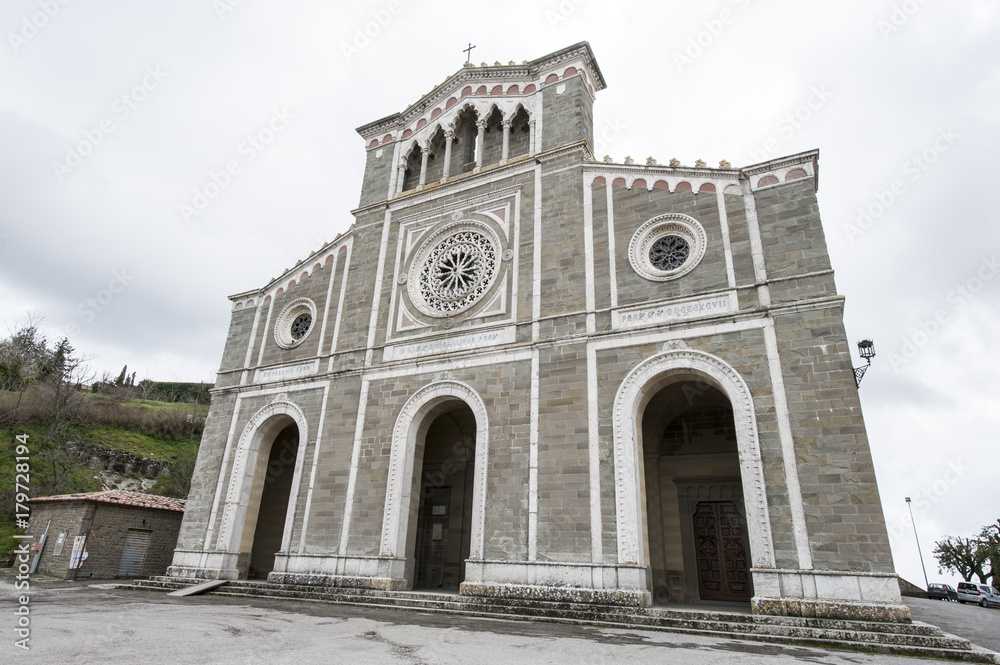 Church of Santa Margherita - Cortona, Arezzo, Italy. Basilica of Santa Margherita is a Neo-gothic style, Roman Catholic church, located just outside the Tuscan town of Cortona, Italy