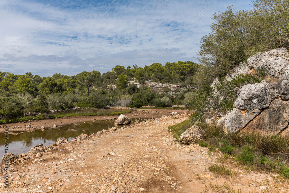 Étang de Ses Fonts de n'Alis dans le Parc naturel de Mondrago à Santanyi sur l'île de Majorque (Îles Baléares, Espagne)
