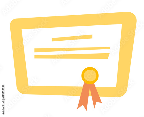 Certificate or diploma of completion with seal and ribbon vector cartoon illustration isolated on white background.