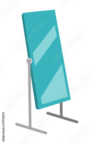 Tall large rotating dressing mirror on stand vector cartoon illustration isolated on white background.
