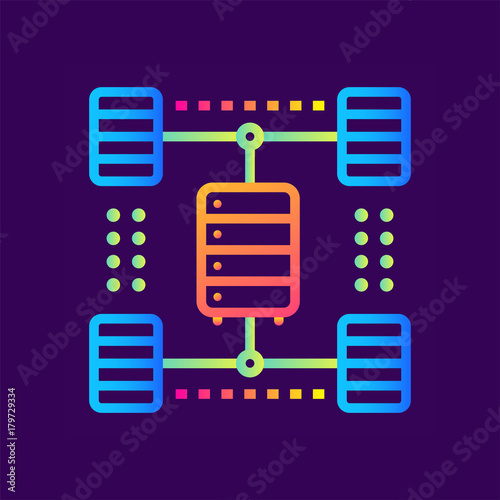 Linear icon Computing cluster. Data science technology and machine learning process. Suitable for print, website and presentation