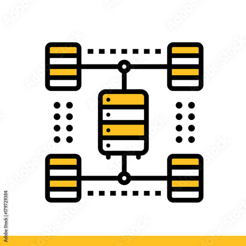 Outline icon Computing cluster. Data science technology and machine learning process. Suitable for print, website and presentation