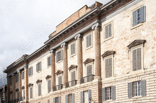 Gubbio, Perugia, Italy - Piazza Grande, in Gubbio, architectural details of the ancient palaces