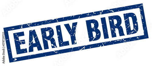 square grunge blue early bird stamp