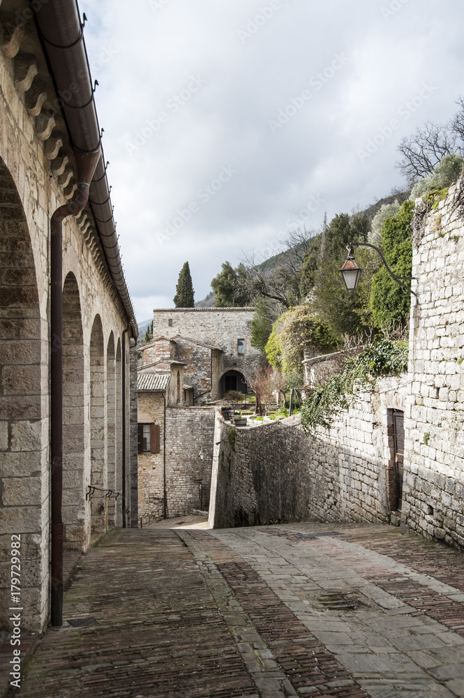Gubbio, Perugia, Italy - small street near the cathedral of Mariano and Giacomo Saints.