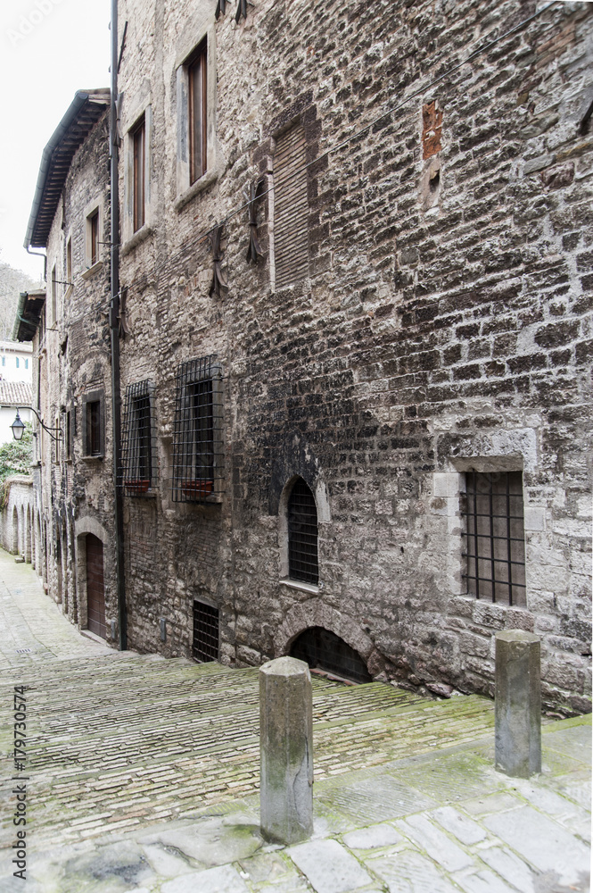 Gubbio, Perugia, Italy -   small typical street of the Gubbio village.