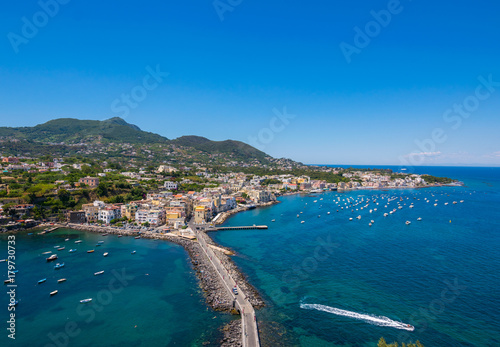 Fototapeta Naklejka Na Ścianę i Meble -  Panoramic view of Ischia town, Ischia Ponte, Ischia, Phlegrean Islands, Tyrrhenian Sea, Italy, South Europe