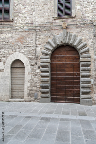 Gubbio  Perugia  Italy -  entrance door  architectural details of the ancient palaces