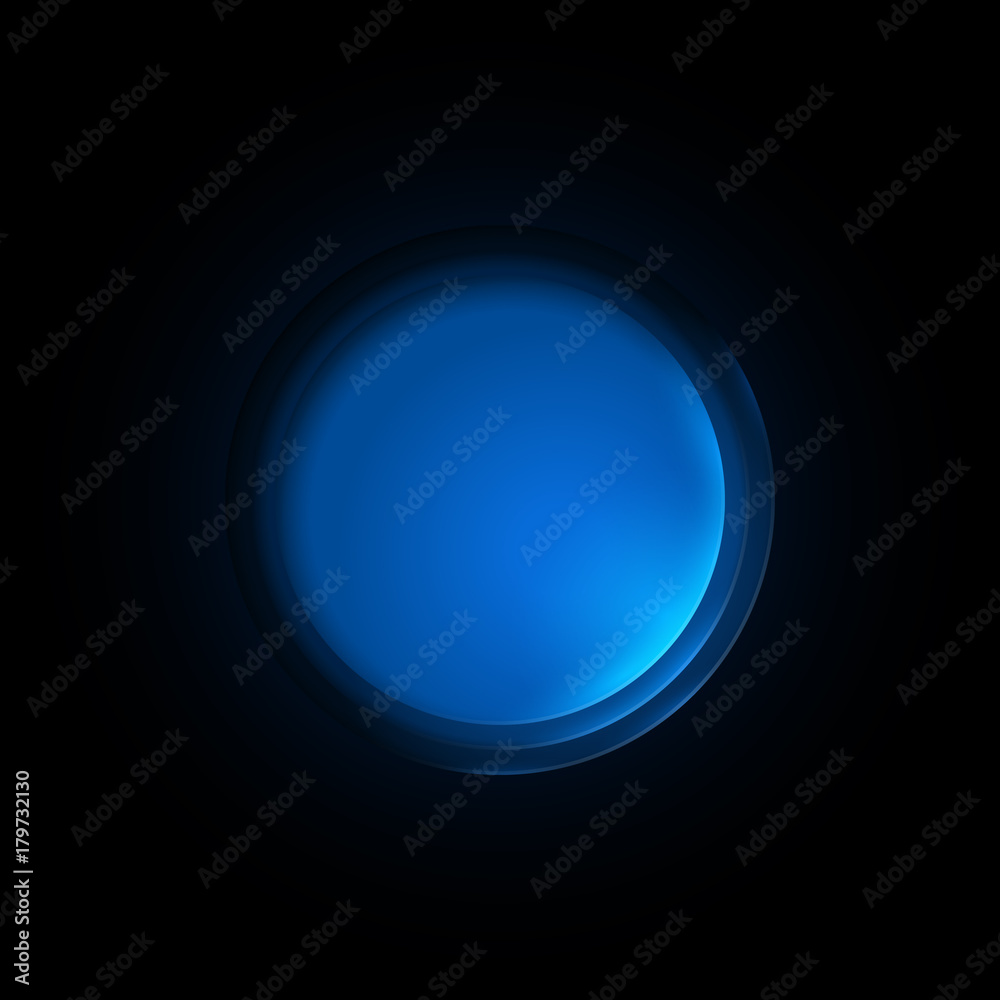 3d abstract cut out illustration of circle button with neon light from inside. Vector design layout template