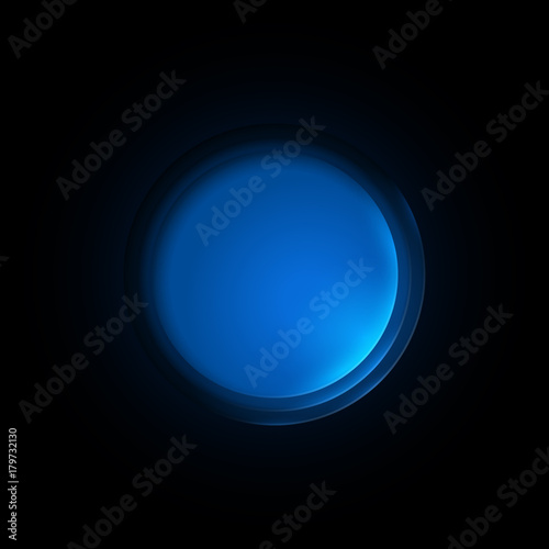 3d abstract cut out illustration of circle button with neon light from inside. Vector design layout template