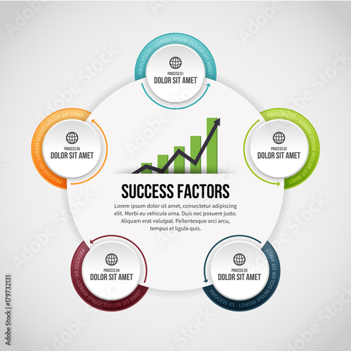 Five Process Circle Clips Infographic