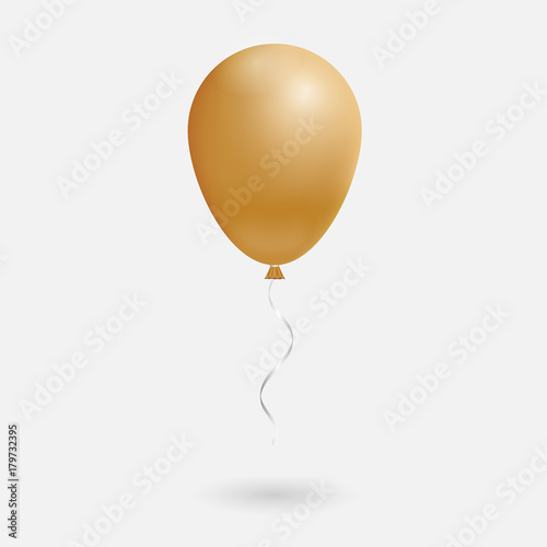 3d Realistic helium gold Balloon. Holiday illustration of flying glossy balloon. Isolated on white Background.