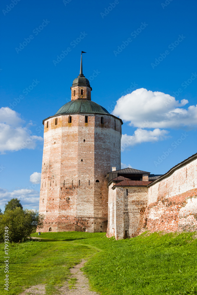 Fortress tower and wall of Kirillo-Belozersky monastery near City Kirillov, Vologda region, Russia Fortress tower and wall of Kirillo-Belozersky monastery near City Kirillov, Vologda region, Russia