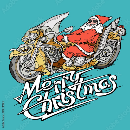 Santa on a motorbike vector illustration flat style
