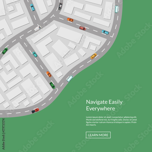 Vector city map with cars aerial top view from above illustration