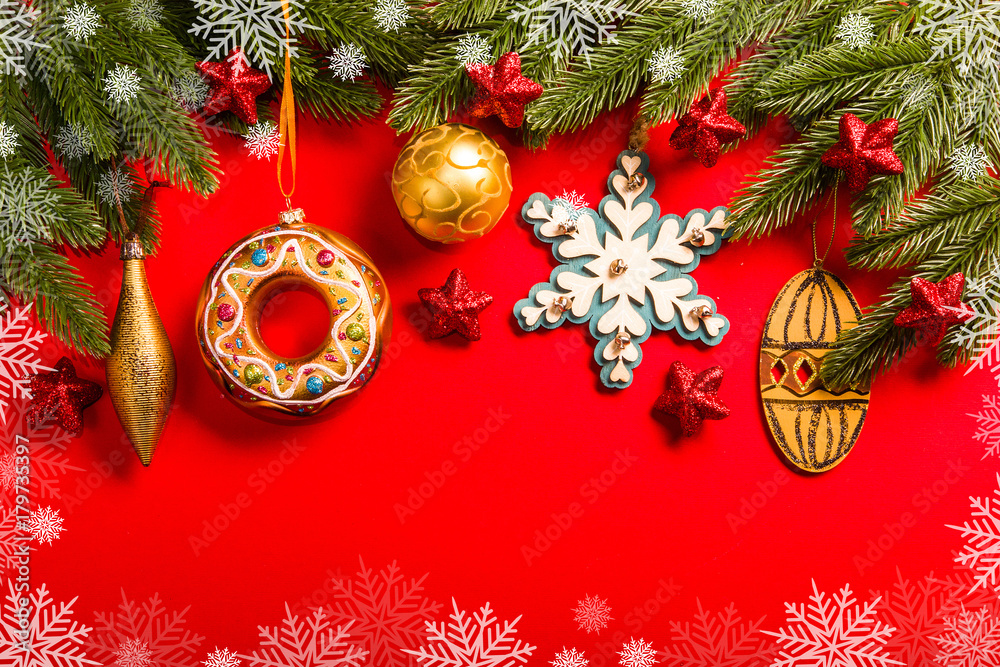 Christmas decoration on red background