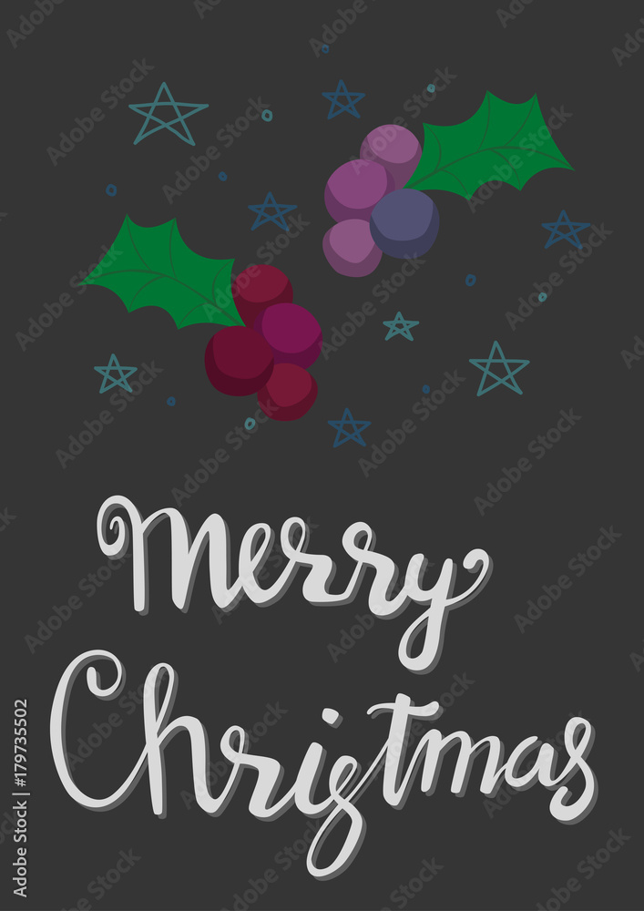 Holiday background with Christmas branch with cherry