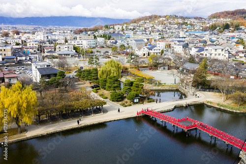 Views of the Japanese city of Matsumoto from the top of the Crow Castle