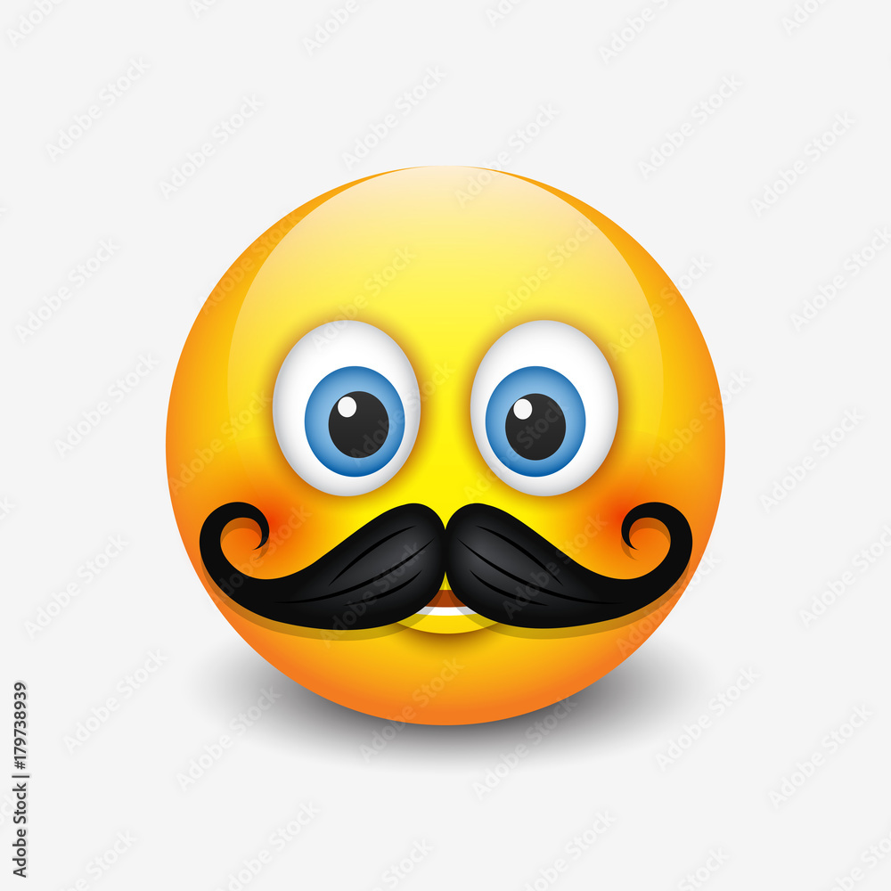 Cute hipster smiling emoticon, with mustache emoji Stock Vector Adobe