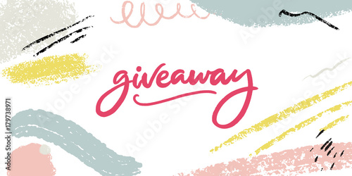 Giveaway banner with modern calligraphy and abstract pastel background with paint strokes.